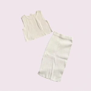 Recomence white rib knit two piece set tank top and midi skirt